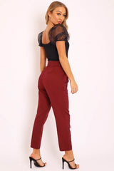 Wine Belted Tapered Peg Trousers - Jessika