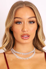 Silver Diamante Double Chain Necklace - Rhone