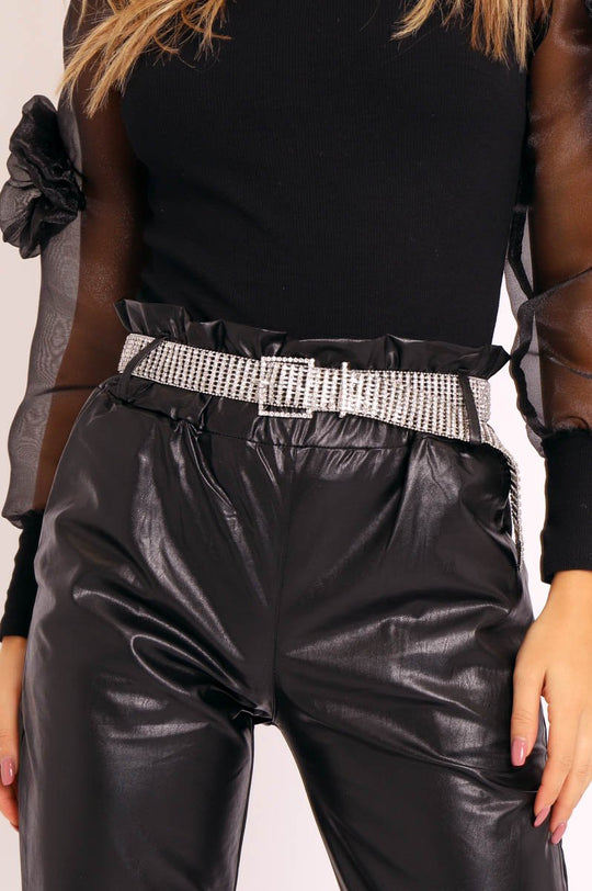Silver Diamante Square Buckle Belt - Paris