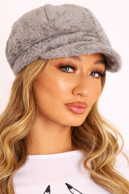 Grey Teddy Fabric Baker Boy Cap - Bryla