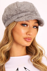 Grey Teddy Fabric Baker Boy Cap - Bryla