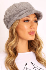 Grey Teddy Fabric Baker Boy Cap - Bryla