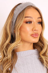 Grey Fluffy Knotted Front Headband - Candy