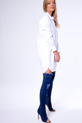 White Stud Detail Oversized Shirt Dress - Ivona