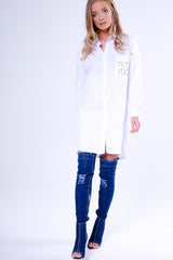 White Stud Detail Oversized Shirt Dress - Ivona