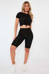 Black Tie Front Cropped T-Shirt + Cycling Shorts Set - Neah