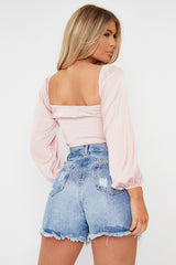 Pink Front Ruching Crop Top - Maxie