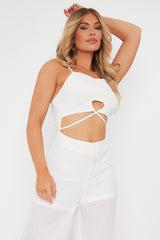 White Tie Detail Wide Leg Jumpsuit - Josilyn