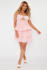 Pink Frill Detail Tiered Cut Out Mini Dress - Daneen