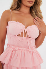 Pink Frill Detail Tiered Cut Out Mini Dress - Daneen