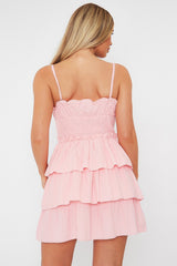 Pink Frill Detail Tiered Cut Out Mini Dress - Daneen