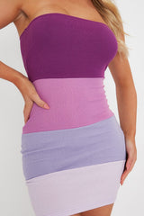 Lilac Colour Block Bandeau Ribbed Mini Dress - Saddie