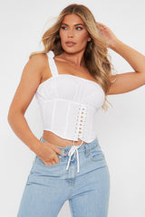 White Corset Lace up Crop Top - Niya