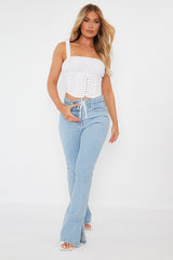 Light Blue Split Hem Flare Jeans - Ivara