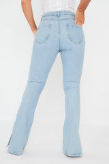 Light Blue Split Hem Flare Jeans - Ivara