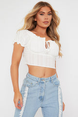 White Tie Front Short Sleeve Crop Top - Denni