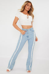 Light Blue Frayed Seam Flare Jeans - Ava