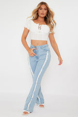 White Tie Front Short Sleeve Crop Top - Denni
