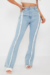 Light Blue Frayed Seam Flare Jeans - Ava