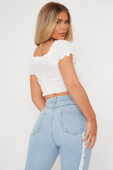 White Tie Front Short Sleeve Crop Top - Denni