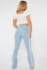 Light Blue Frayed Seam Flare Jeans - Ava