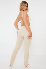 Cream Front Seam Flare Trousers - Megen