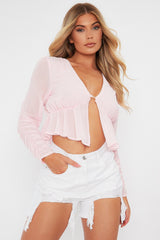 Pink Ruched Sleeve Peplum Top - Hawi