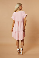 Pink V-Neck Tiered Frill Mini Dress - Kate