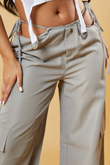 Mocha Tie Waist Toggle Detail Parachute Cargo Trousers - Eva