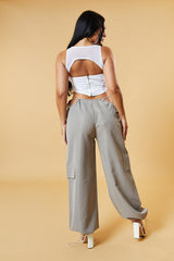 White Mesh Cut Out Front Cropped Top - Victoria