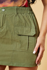 Khaki Cargo Button Front Mini Skirt - Archie
