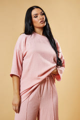 Pink Textured Knit Trousers & Oversized Top Co-ord Set - Cecelia