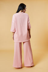 Pink Textured Knit Trousers & Oversized Top Co-ord Set - Cecelia