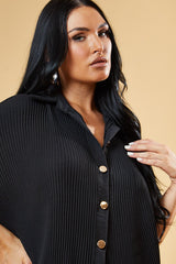 Black Pleat Detail Frill Sleeve Oversized Dress - Sana