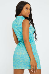 Blue Abstract Print High Neck Bodycon Mini Dress - Sandra