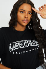 Black Cropped Los Angeles Print T-Shirt - Jayla