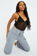 Black Mesh Flock Print Bodysuit - Julie