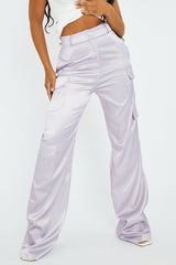 Lilac Satin Straight Leg Cargo Trousers - Harlyn