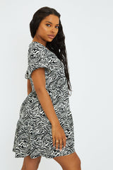 Black White Zebra Print Frill Smock Dress - Ruth
