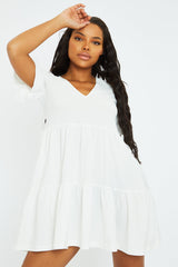 White Frill Smock Dress - Ruth