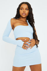 Blue One Sleeve Cut Out Mini Dress - Kyra
