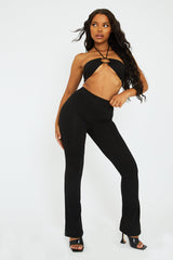 Black Rib Halter Neck Crop Top & Trouser Set - Bridget