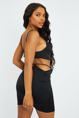 Black Satin Cowl Neck Crop Top - Val