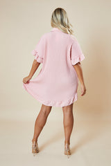 Light Pink Plisse Detail Frill Hem Oversized Dress - Sakura