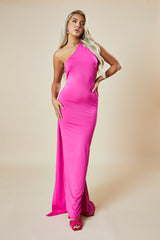 Pink One Shoulder Backless Ruched Maxi Dress - Mai