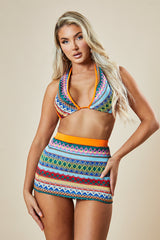 Multi Abstract Print Cropped Top & Mini Skirt Co-ord Set - Hanu