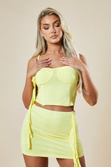 Yellow Rosette Frill Detail Crop Top & Mini Skirt Co-Ord Set - Kana
