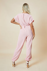 Pink V-Neck Oversized Tie Detail Jumpsuit - Sammie
