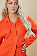 Orange Button Up Front Shirt & Shorts Co-ord Set - Hoshi