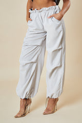 Light Grey Toggle Detail Parachute Cargo Trousers - Sadako
